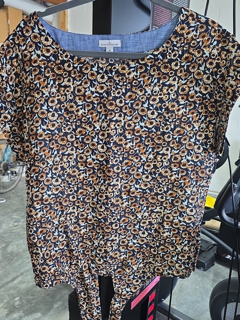 Signature Black Floral Tie-Hem Blouse with Brown and Cream Flowers